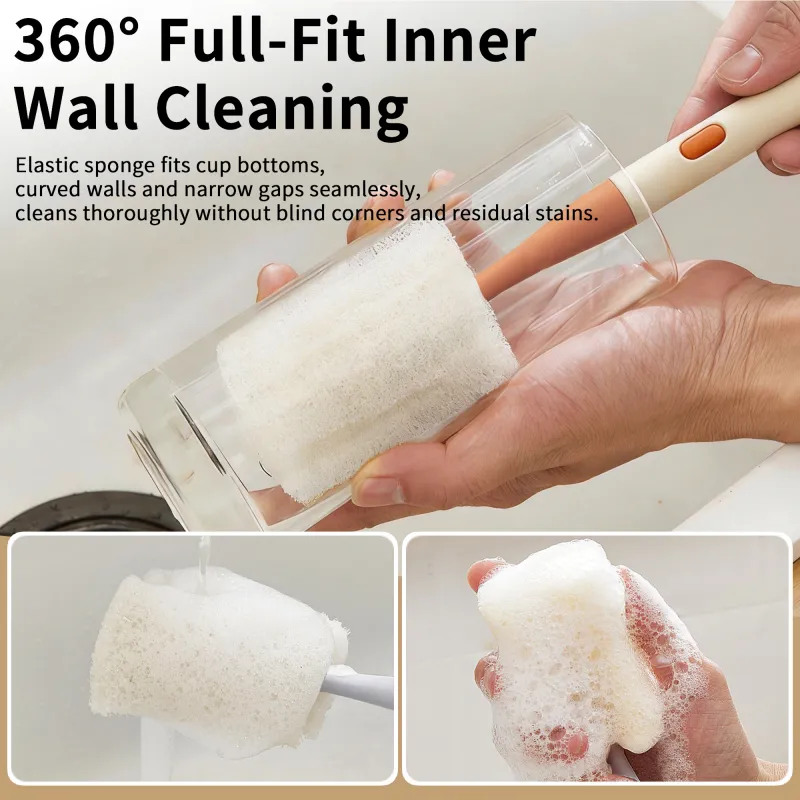 Adjustable Sponge Cleaning Brush Cleaner with Plastic Long Handle Cup Feeding Bottle Scrubber Washing Orange-4
