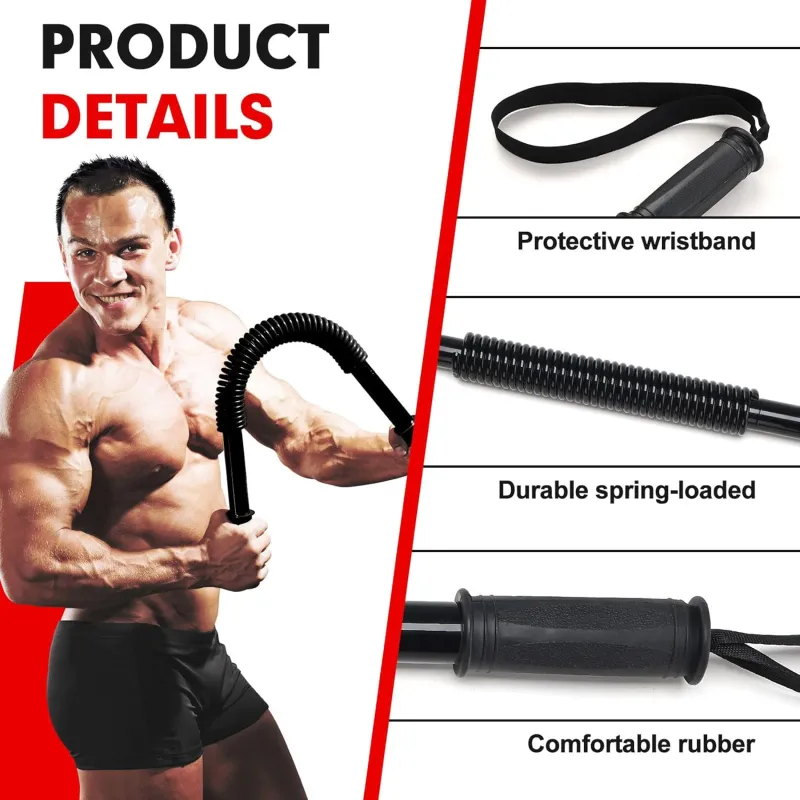 20KG Spring Bar for Strength Training Upper Body Exercise for Chest, Shoulder, Forearm, Bicep and Arm Strengthening Black  M-3