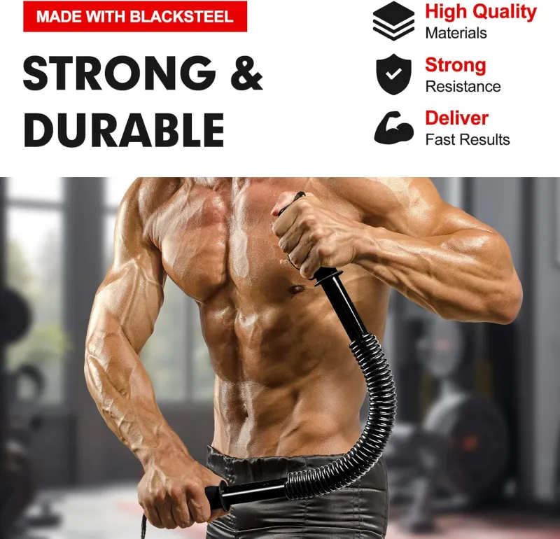 VoVoDeal  Pro Arm Exercise Bar - 20KG High-Tension Spring Bar for Muscle Gain Black  M-4