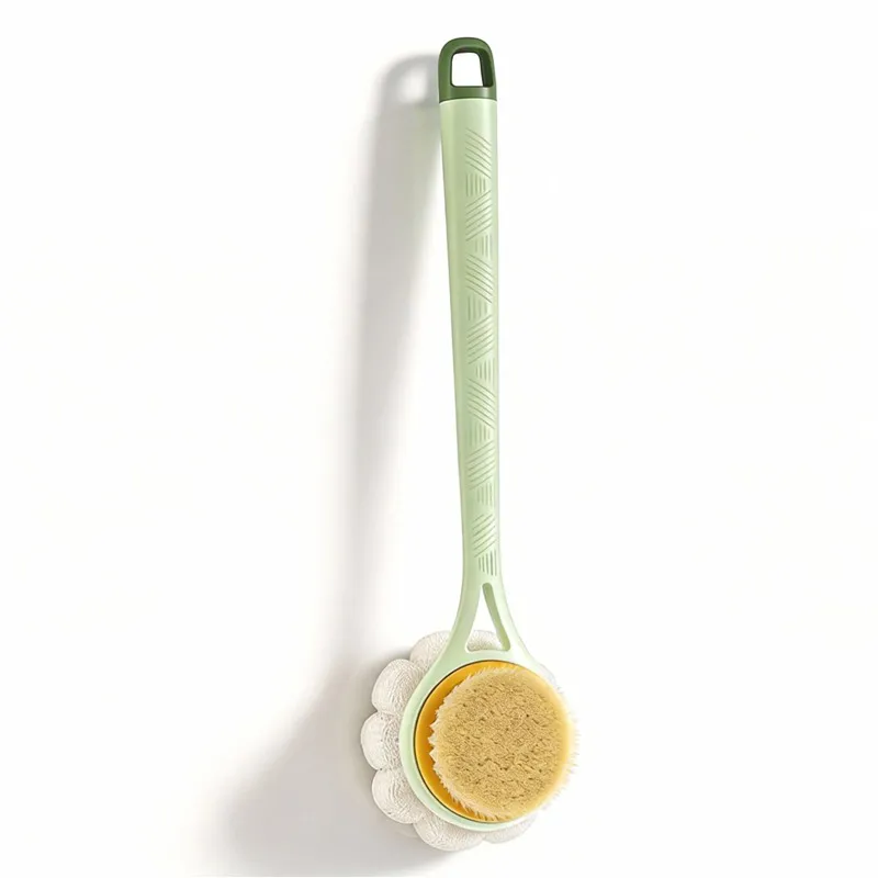 Back Scrubber Body Shower Anti Slip Long Handle with Stiff and Soft Bristles - Showering Exfoliator