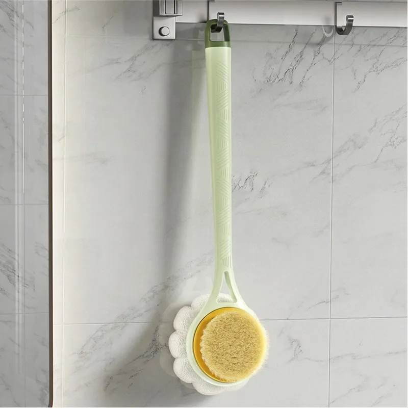 Back Scrubber Body Shower Anti Slip Long Handle with Stiff and Soft Bristles - Showering Exfoliator Green-2