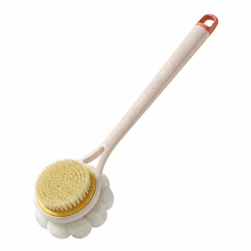 Back Scrubber Body Shower Anti Slip Long Handle with Stiff and Soft Bristles - Showering Exfoliator