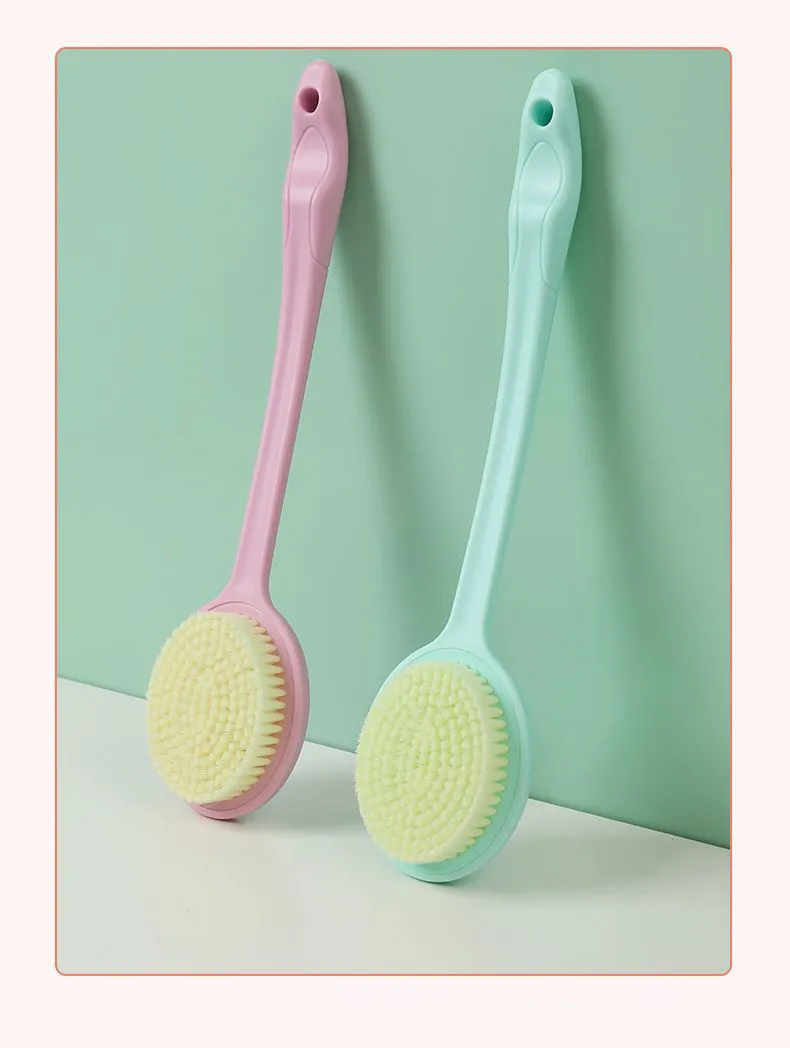 Bath brush with long handle and soft bristles for scrubbing the back, perfect for adults who need a back scrubber Green-5