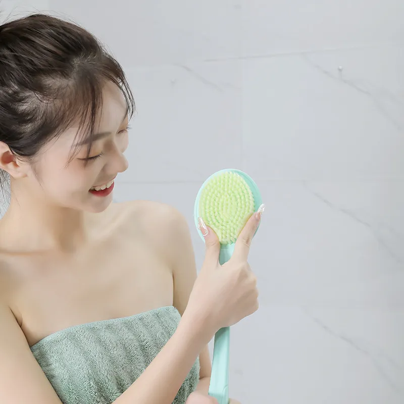 Bath brush with long handle and soft bristles for scrubbing the back, perfect for adults who need a back scrubber Pink-3