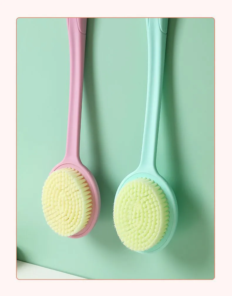 Bath brush with long handle and soft bristles for scrubbing the back, perfect for adults who need a back scrubber Pink-3