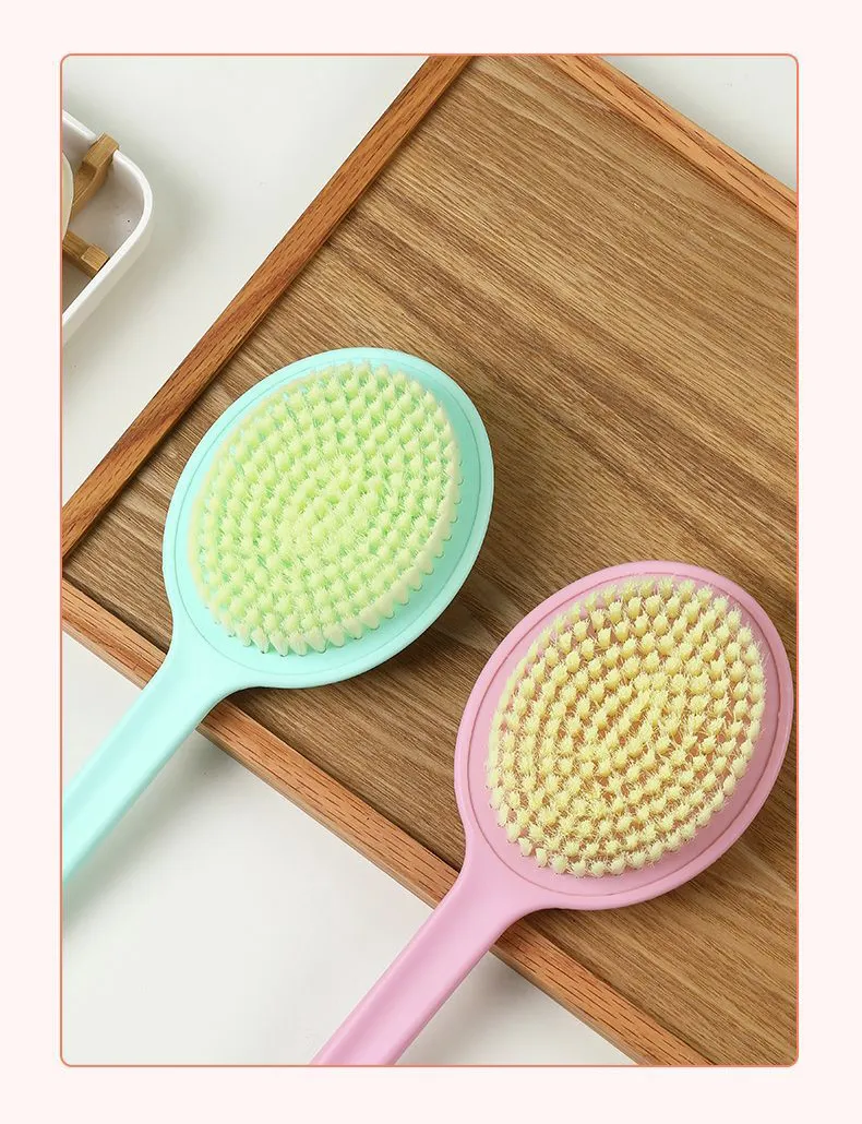 Bath brush with long handle and soft bristles for scrubbing the back, perfect for adults who need a back scrubber Pink-4
