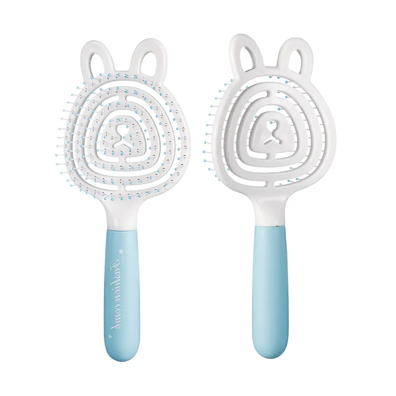 Bear-shaped elastic hollow massage comb, fluffy high-crown comb, ribbed comb for girls, student dorm use Blue L-2