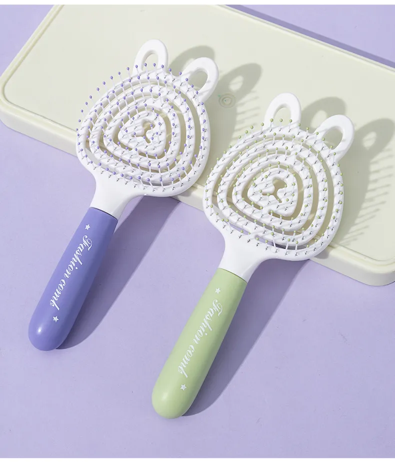Bear-shaped elastic hollow massage comb, fluffy high-crown comb, ribbed comb for girls, student dorm use Blue L-3