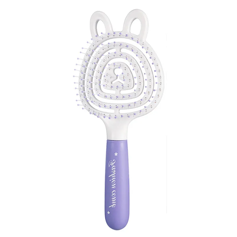Bear-shaped elastic hollow massage comb, fluffy high-crown comb, ribbed comb for girls, student dorm use Purple