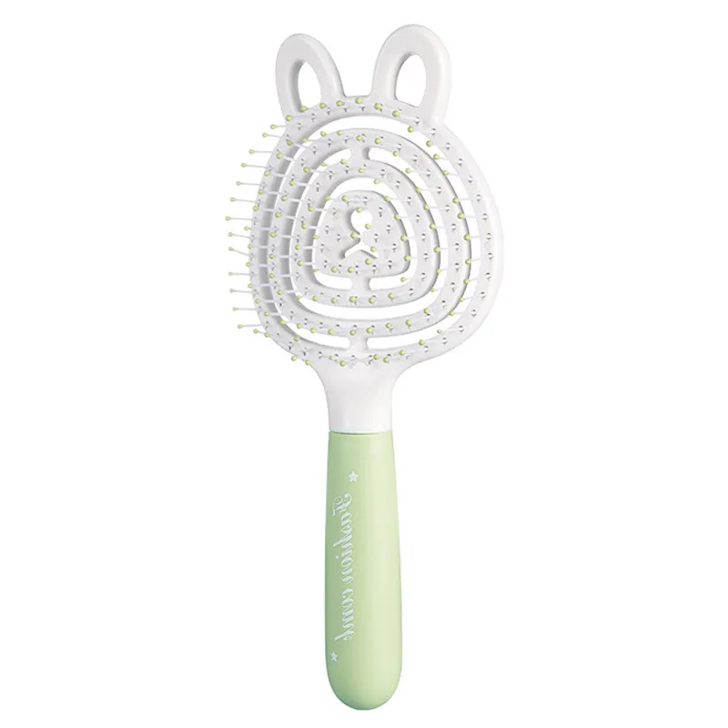 Bear-shaped elastic hollow massage comb, fluffy high-crown comb, ribbed comb for girls, student dorm use Green