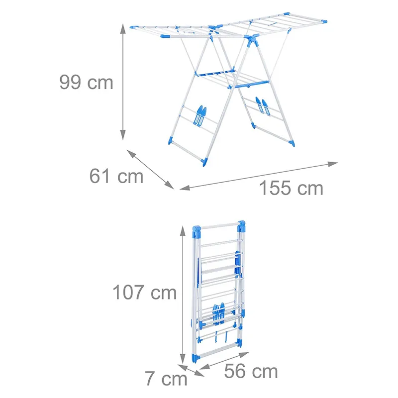 Big Cloth Drying Stand | Foldable Multi-Positional Laundry Drying Rack for Indoor and Outdoor Use | Strong Lightweight Steel with Durable Powder Coating Blue-9
