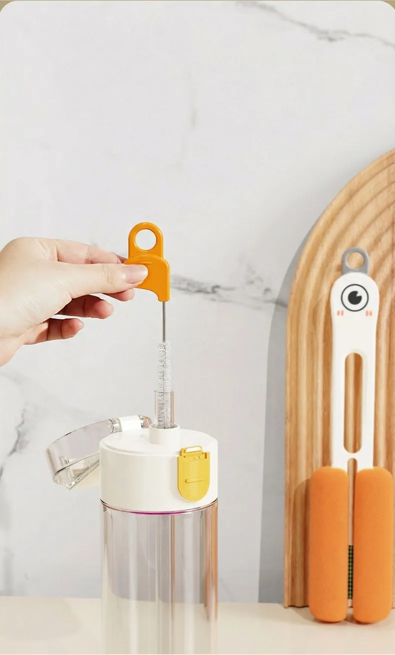 Big-eyed cute cup brush, multi-functional 3-in-1 cup cleaning tool, household thermos cup cleaning brush.Double-ended sponge brush White-6