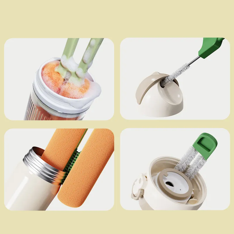 Big-eyed cute cup brush, multi-functional 3-in-1 cup cleaning tool, household thermos cup cleaning brush.Double-ended sponge brush Orange-4