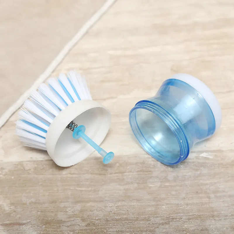 Brush with built-in liquid dispenser, press-type automatic liquid dispensing dishwashing brush, non-stick oil, gentle on cookware Blue-3