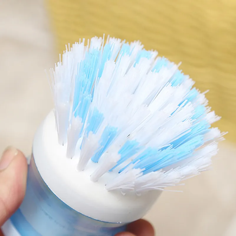 Brush with built-in liquid dispenser, press-type automatic liquid dispensing dishwashing brush, non-stick oil, gentle on cookware Blue-6