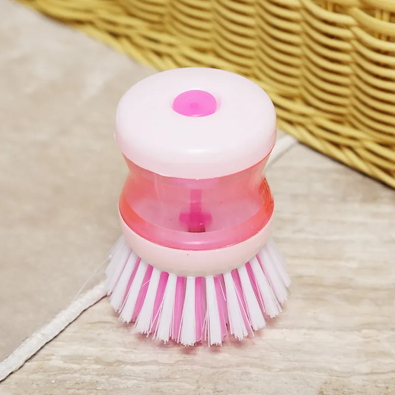 Brush with built-in liquid dispenser, press-type automatic liquid dispensing dishwashing brush, non-stick oil, gentle on cookware Green-4