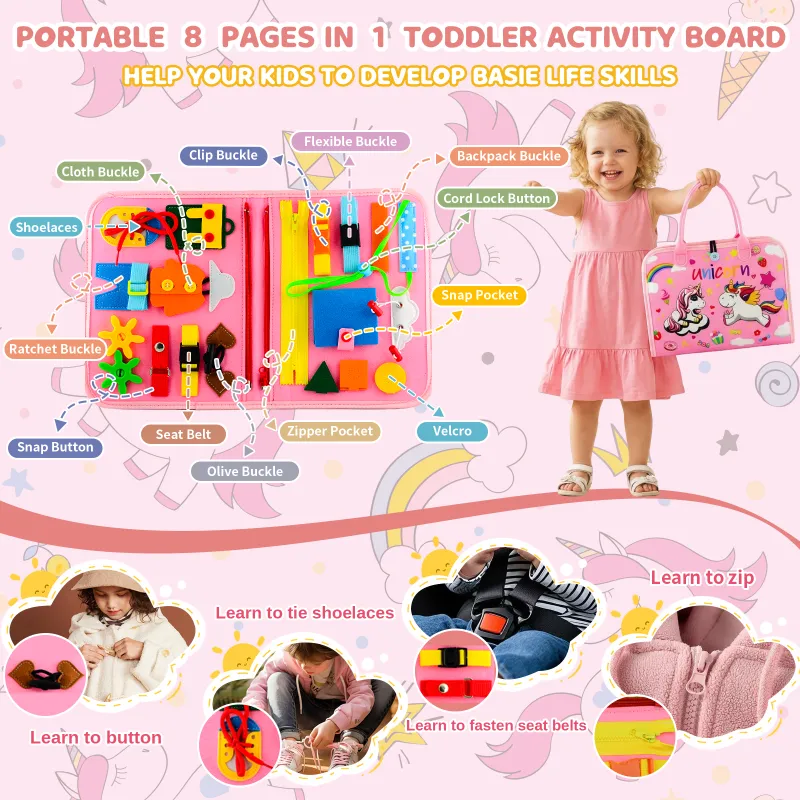 Busy Board Montessori Toys for Children Felt Sensory Activity Board Sorting Toy for Kids Pink-2