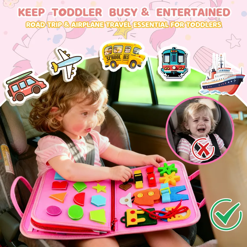 Busy Board Montessori Toys for Children Felt Sensory Activity Board Sorting Toy for Kids Pink-4
