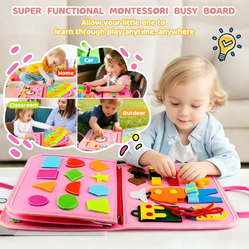 Busy Board Montessori Toys for Children Felt Sensory Activity Board Sorting Toy for Kids Pink-6