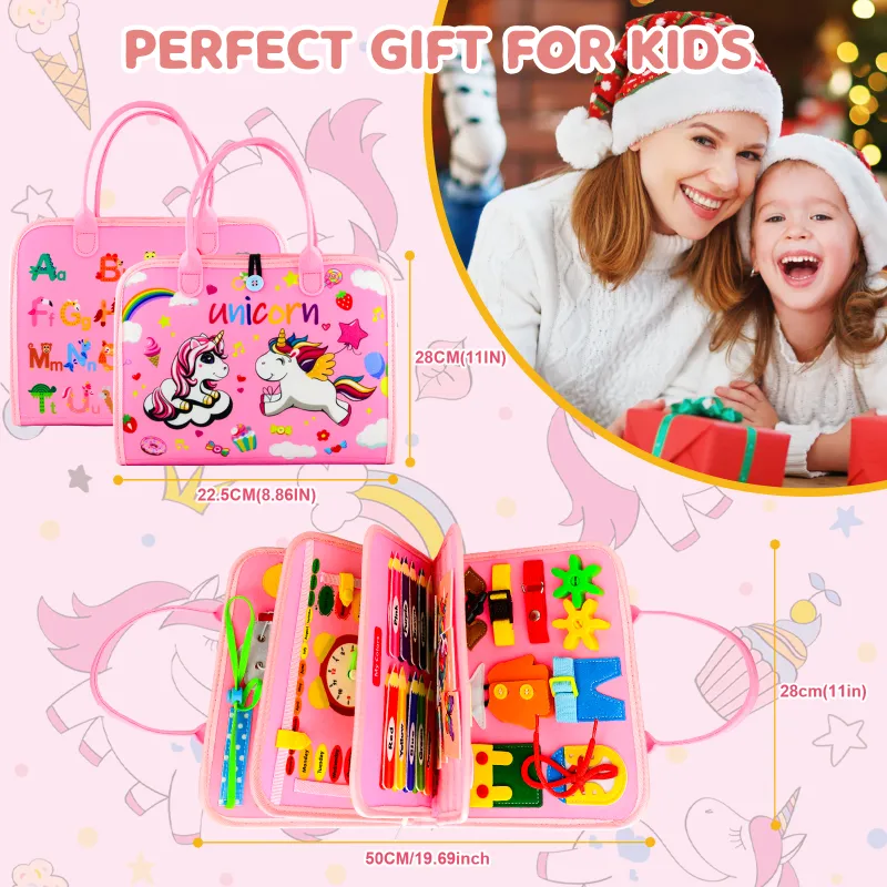 Busy Board Montessori Toys for Children Felt Sensory Activity Board Sorting Toy for Kids Pink-7