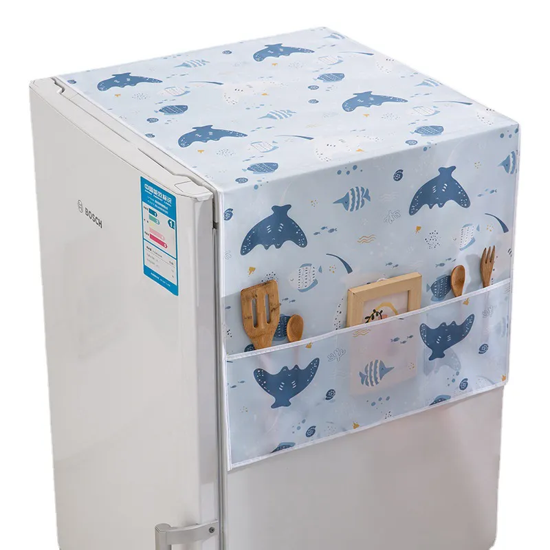 Cartoon-style Refrigerator Cover, Multi-functional Thickened PEVA Dustproof, Waterproof and Sunproof Household Refrigerator Cover