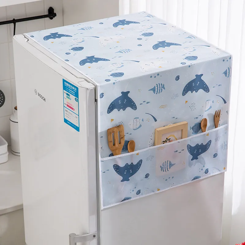 Cartoon-style Refrigerator Cover, Multi-functional Thickened PEVA Dustproof, Waterproof and Sunproof Household Refrigerator Cover Mixed-2
