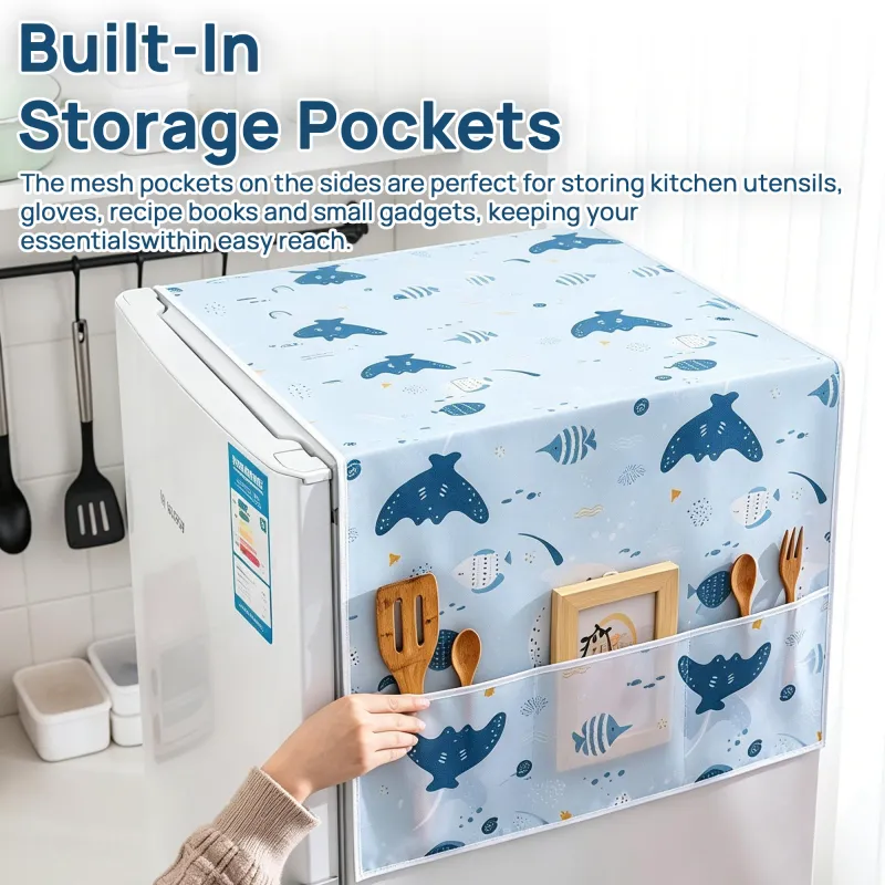 Cartoon-style Refrigerator Cover, Multi-functional Thickened PEVA Dustproof, Waterproof and Sunproof Household Refrigerator Cover Mixed-3