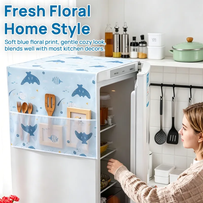 Cartoon-style Refrigerator Cover, Multi-functional Thickened PEVA Dustproof, Waterproof and Sunproof Household Refrigerator Cover Mixed-4