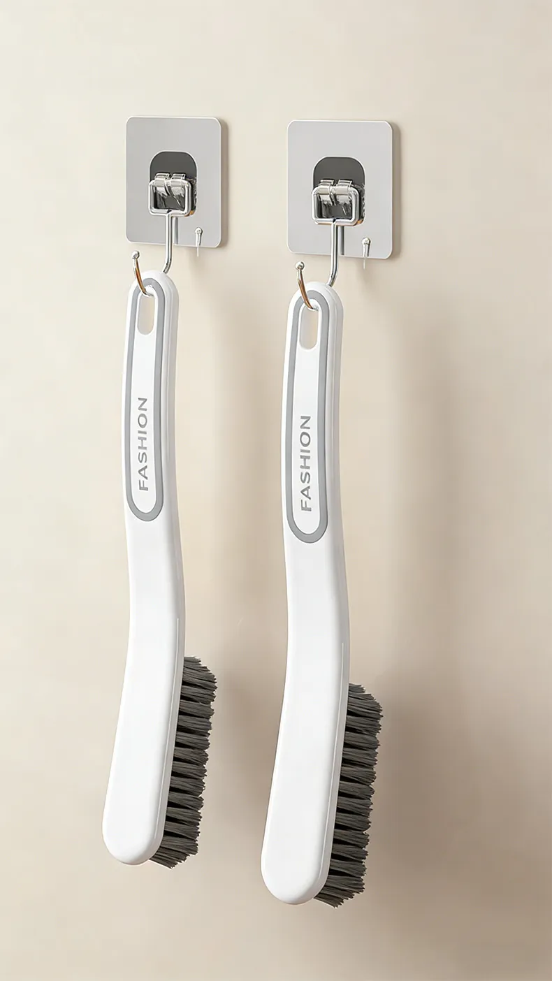 Cleaning Brush with Handle, Stiff Bristle Multi-Function Shoe and Laundry Brush for Home White-1