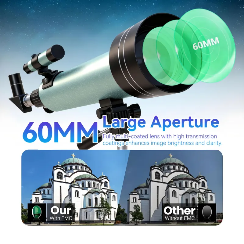 Commerce 60mm 700mm f/11.6 Refractor Telescope with 175x Zoom, Alt-Az Mount Sky Blue-2