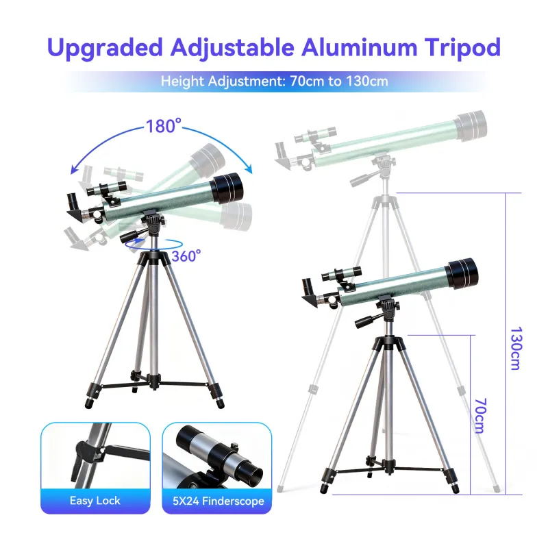 Commerce 60mm 700mm f/11.6 Refractor Telescope with 175x Zoom, Alt-Az Mount Sky Blue-5