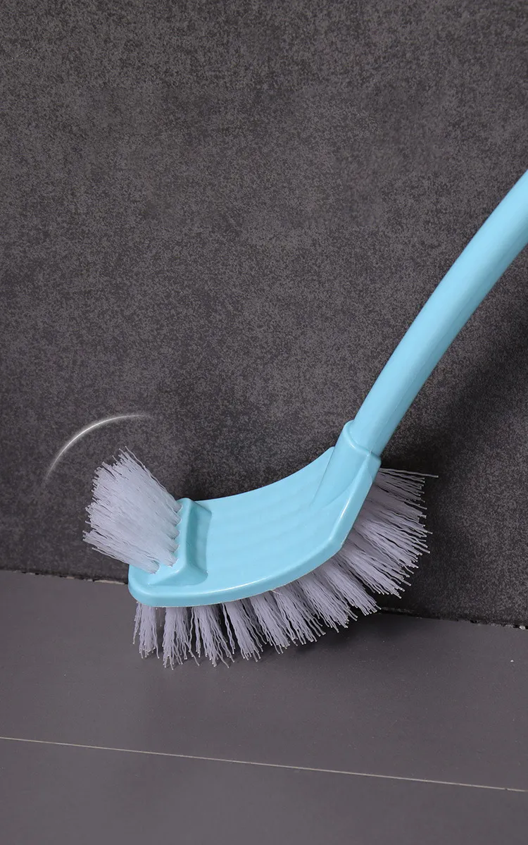 Creative curved long-handled plastic toilet brush set, with a square head for thorough cleaning and stain removal, includes a base. Blue-3