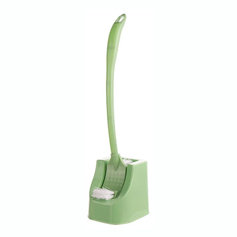 Creative curved long-handled plastic toilet brush set, with a square head for thorough cleaning and stain removal, includes a base.