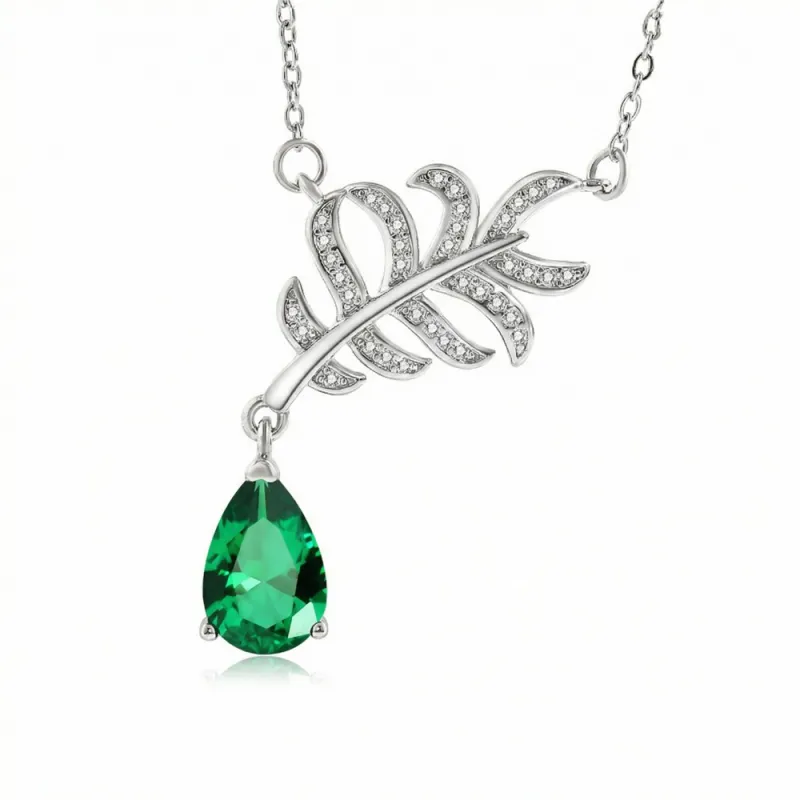 Creative Leaf Inlaid Imitation Emerald Necklace, European and American Jewelry