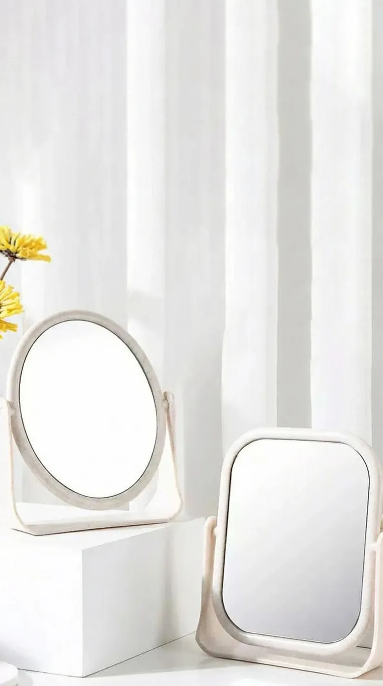 Desktop makeup mirror, rotatable round mirror for students' dorm desks, high-definition vanity mirror with double sides-Circle Khaki-2