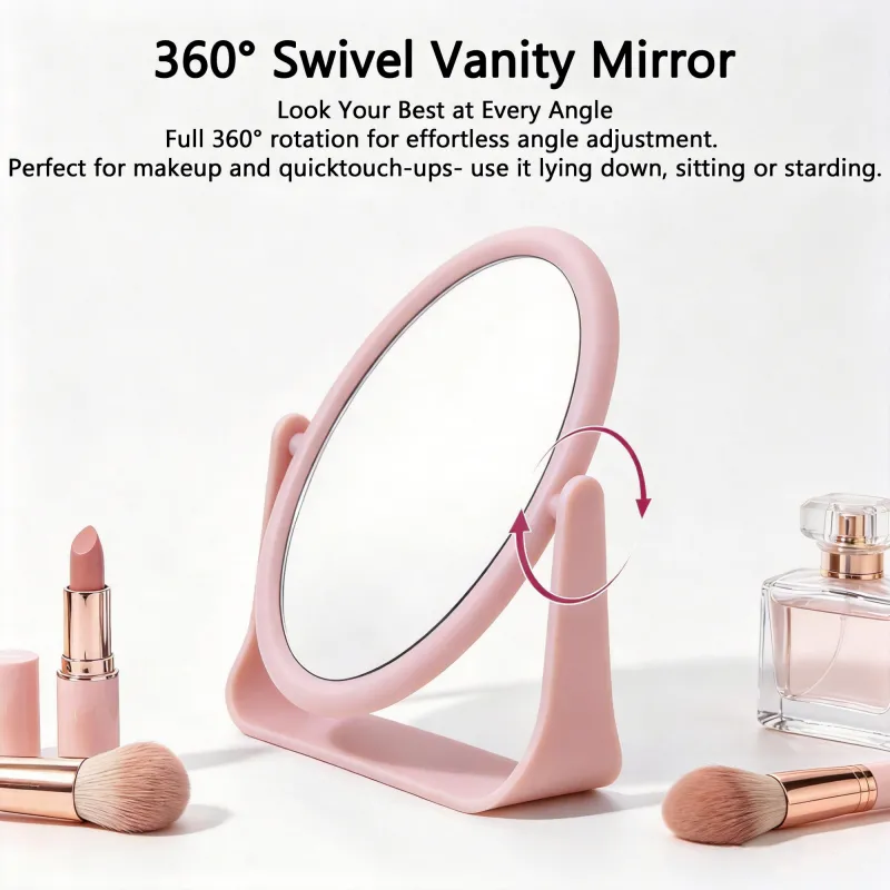 Desktop makeup mirror, rotatable round mirror for students' dorm desks, high-definition vanity mirror with double sides-Circle Pink-2