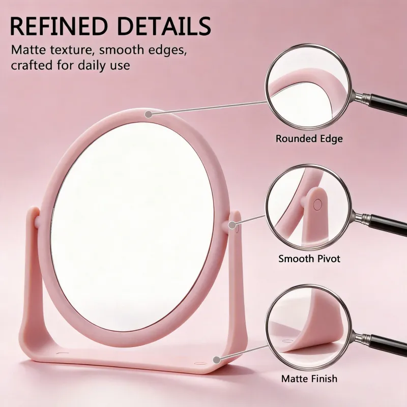Desktop makeup mirror, rotatable round mirror for students' dorm desks, high-definition vanity mirror with double sides-Circle Pink-4