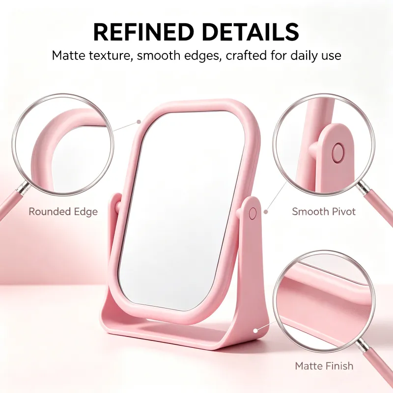 Desktop makeup mirror, rotatable round mirror for students' dorm desks, high-definition vanity mirror with double sides-Square Pink-2