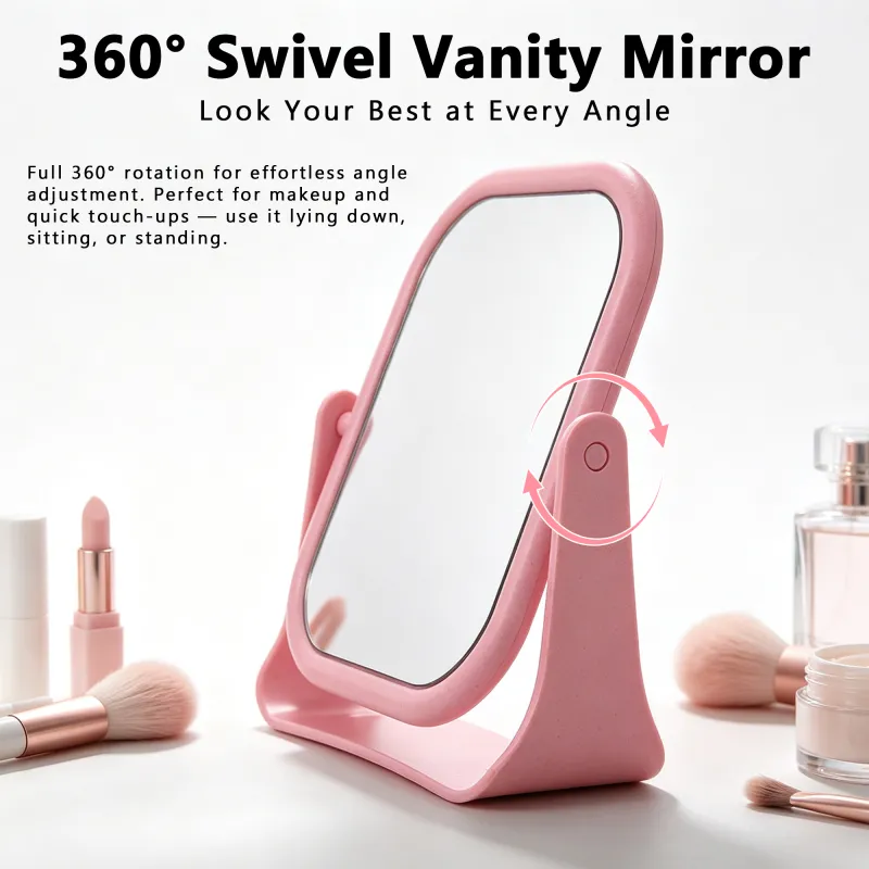Desktop makeup mirror, rotatable round mirror for students' dorm desks, high-definition vanity mirror with double sides-Square Pink-5