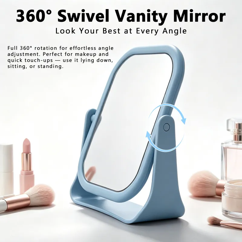 Desktop makeup mirror, rotatable round mirror for students' dorm desks, high-definition vanity mirror with double sides-Square Blue-2
