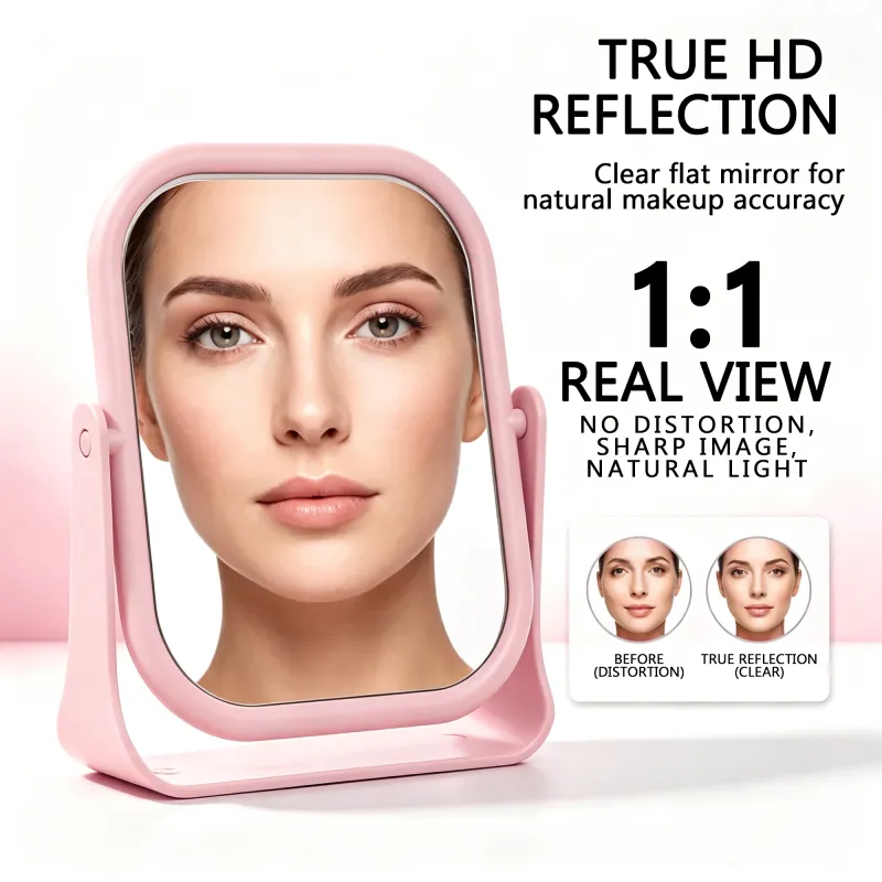 Desktop makeup mirror, rotatable round mirror for students' dorm desks, high-definition vanity mirror with double sides-Square Blue-3