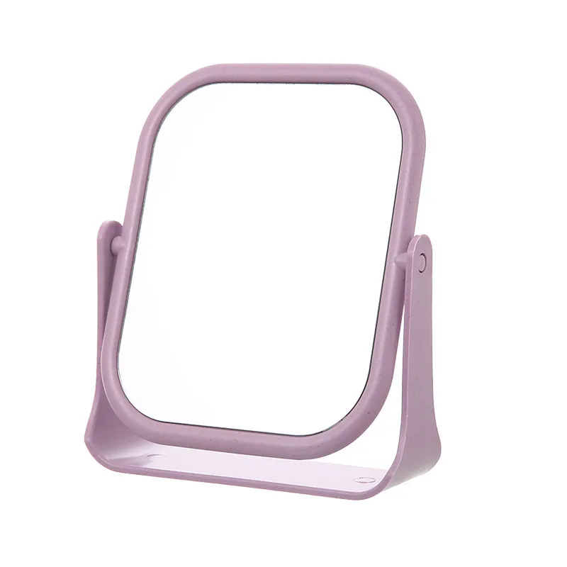 Desktop makeup mirror, rotatable round mirror for students' dorm desks, high-definition vanity mirror with double sides-Square Purple
