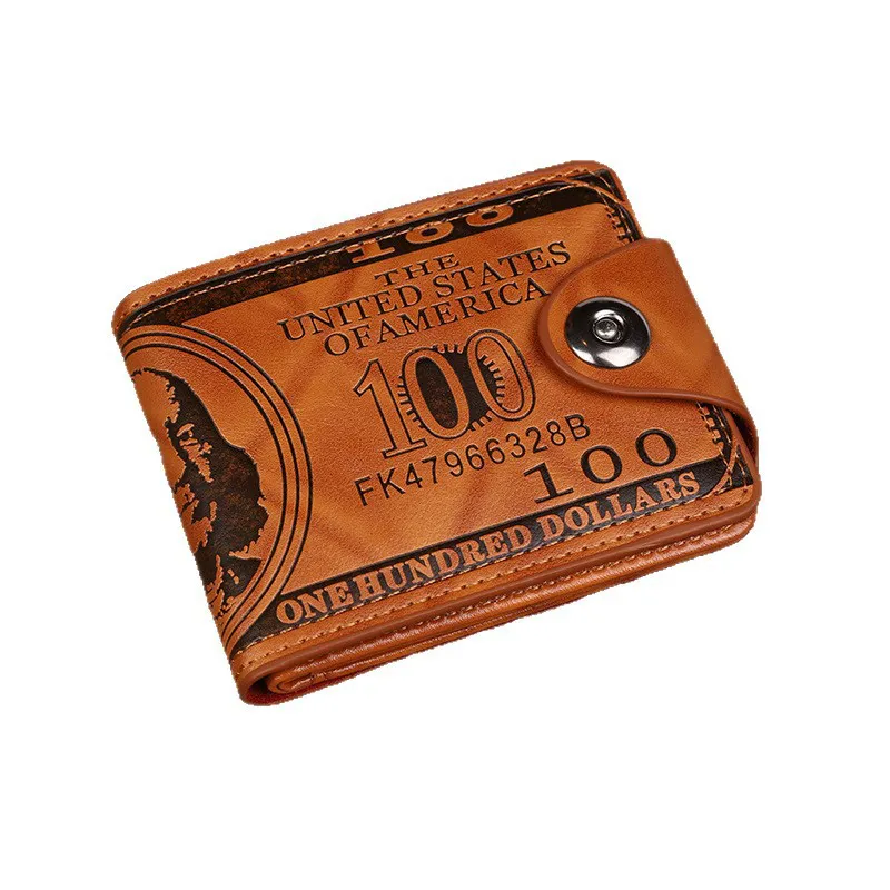 VoVoDeal Vintage $100 Bill Engraved Tan Wallet - Handcrafted Snap Button Purse