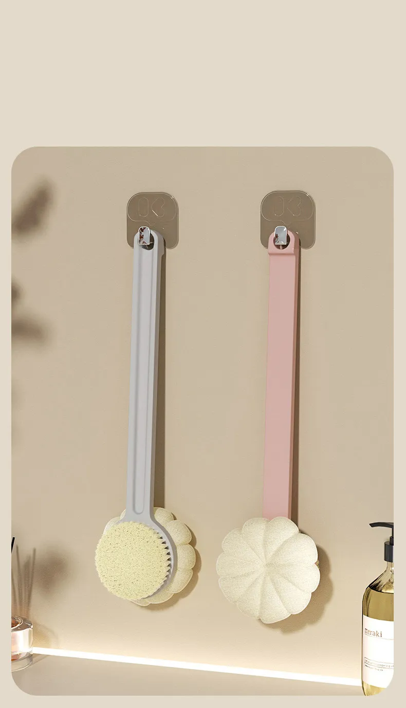 Double-sided Bath Brush Detachable Bathing Sponge Shower Ball With Long Handle For Exfoliating Blue-2