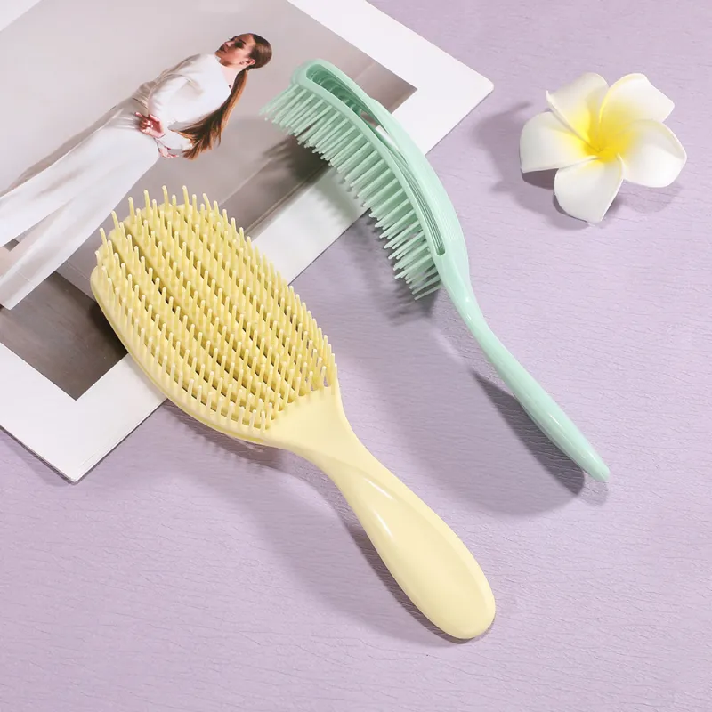Dual-use Wet and Dry Shell Comb, Anti-static Elastic Magic Massage Rake Comb, Hollow Volumizing Smooth Hair Styling Octopus Comb Yellow S-3