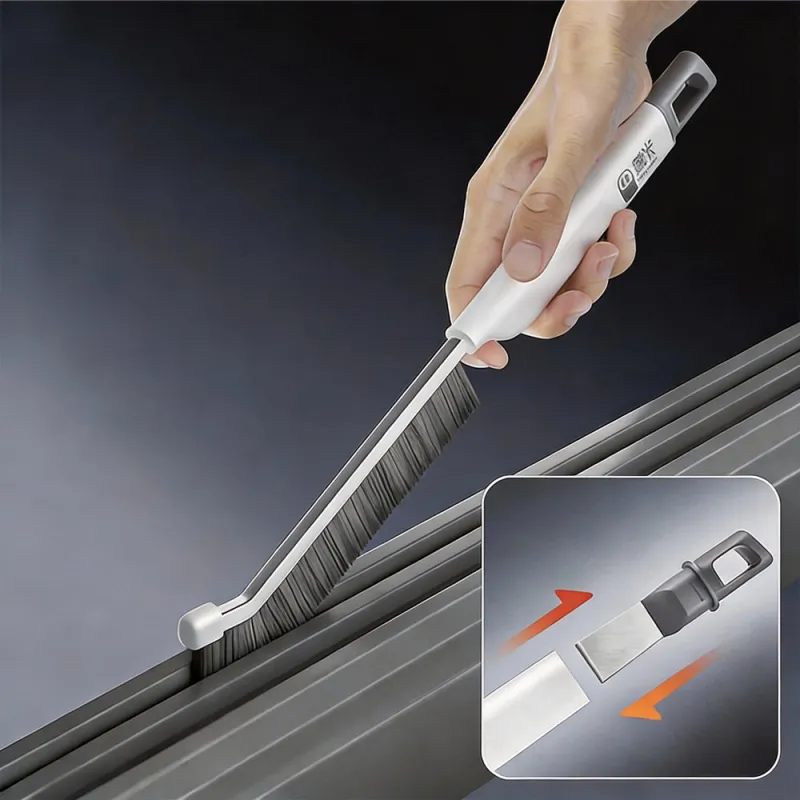 Durable multi-functional kitchen cleaning brush with a spatula for tile gaps, window grooves, and hard-to-reach corners White-4