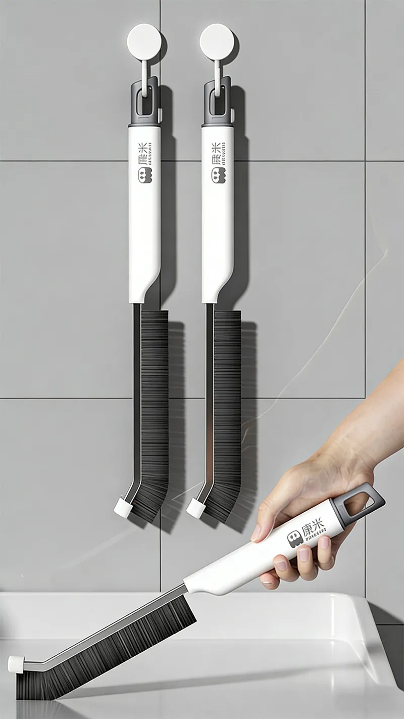 Durable multi-functional kitchen cleaning brush with a spatula for tile gaps, window grooves, and hard-to-reach corners White-1