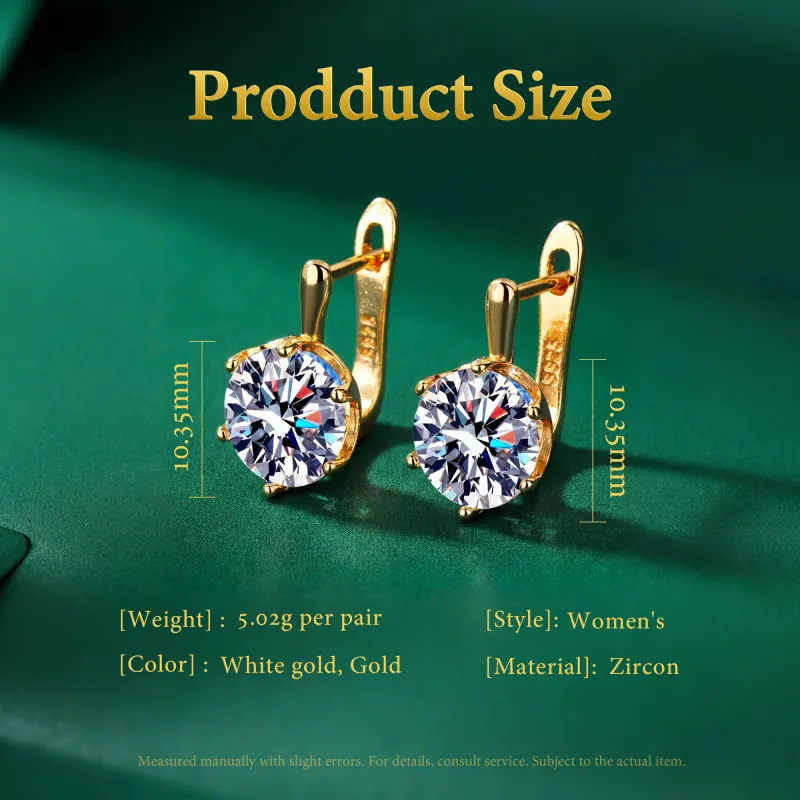 Earrings Silver Plated Round Tops American Diamond Cubic Zirconia Stud Jewelry For Women & Girl Gold-6