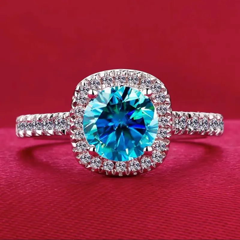 Eight-Heart Eight-Arrow Ring Simulated Diamond Princess Cut Square Bag Open Square Sugar Ring Blue-2