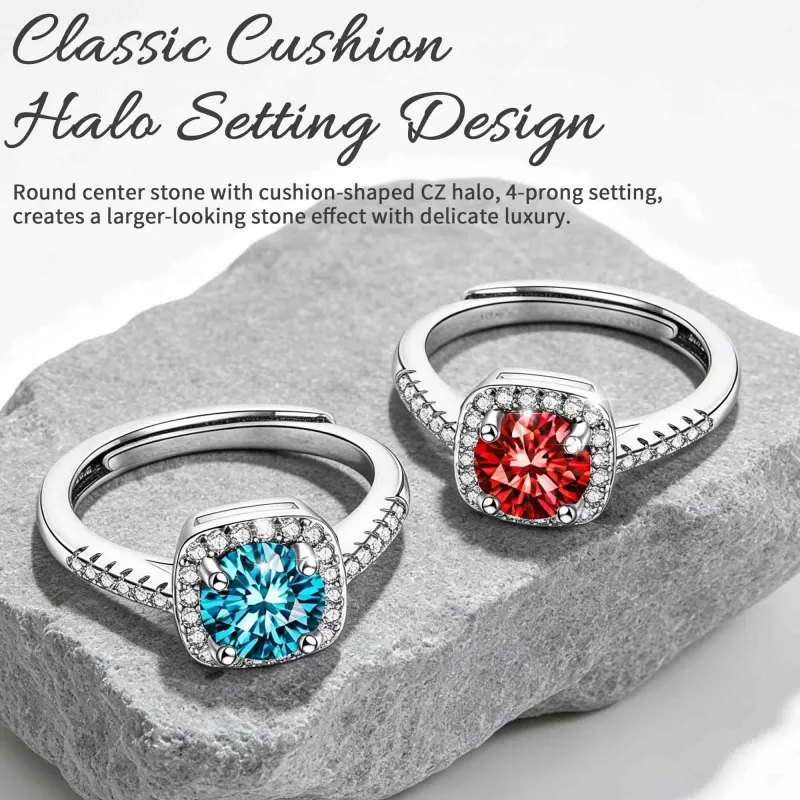 Eight-Heart Eight-Arrow Ring Simulated Diamond Princess Cut Square Bag Open Square Sugar Ring Blue-3